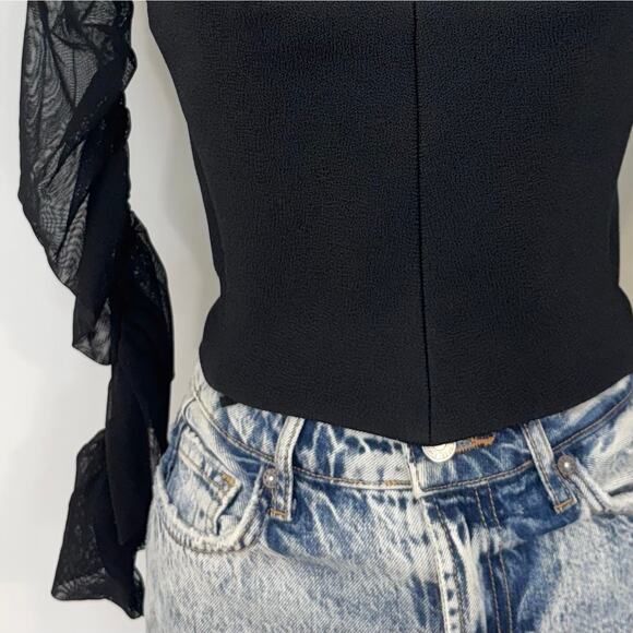Balenciaga Mock Neck Mesh Cropped Top Long Ruched Sleeves Black 36 (US 4) - Picture 4 of 11
